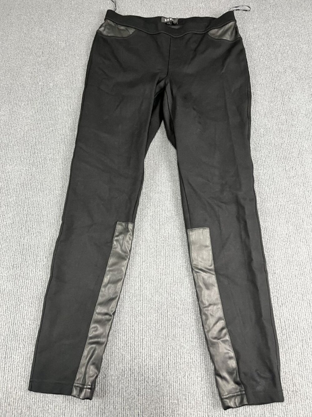 DKNY Womens Black Leggings Faux Leather Accents Medium